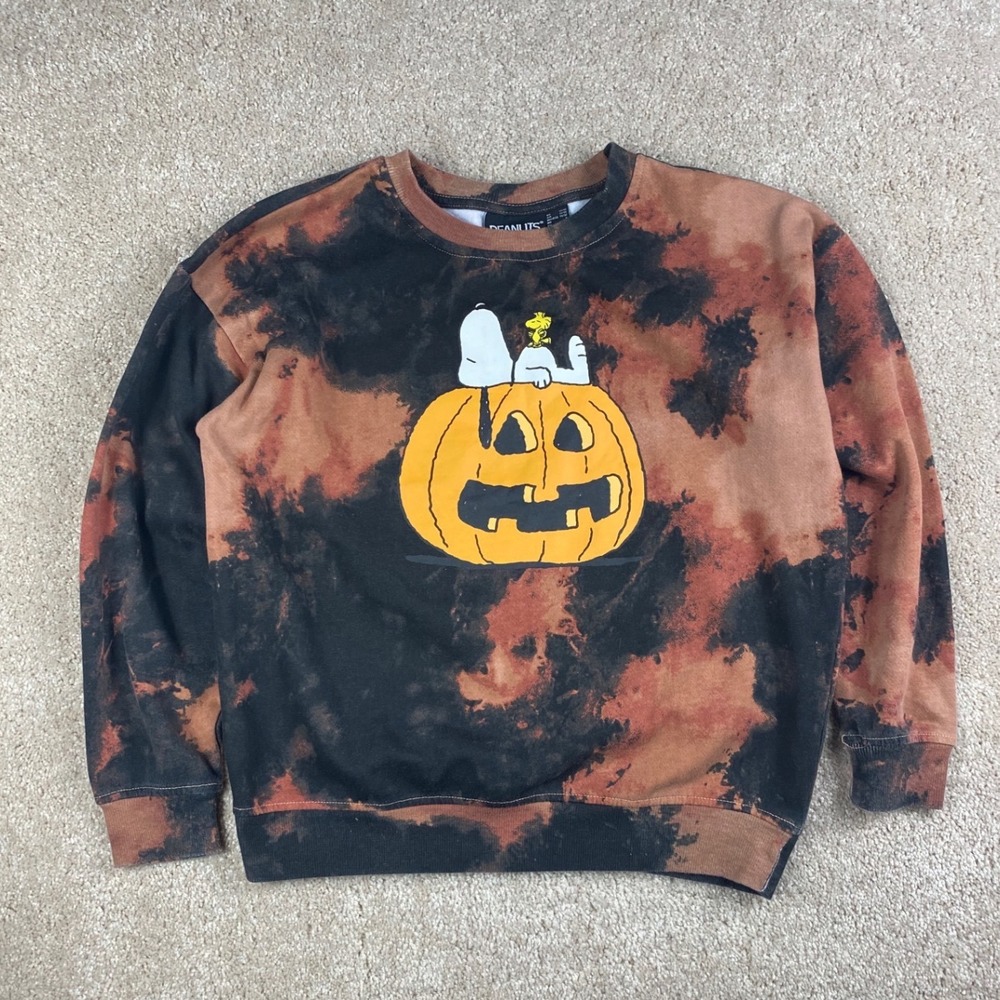 Peanuts Snoopy Woodstock Halloween Tie Dye Sweatshirt Orange Black Kids 11/12
